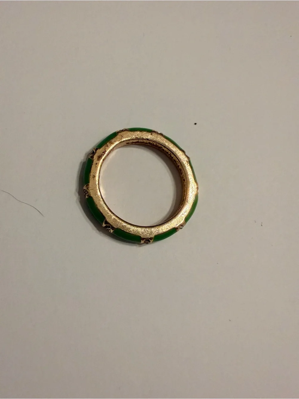 Fornash Signed Green Enamel Eternity Ring Gold Tone Rhinestone Band Size 6